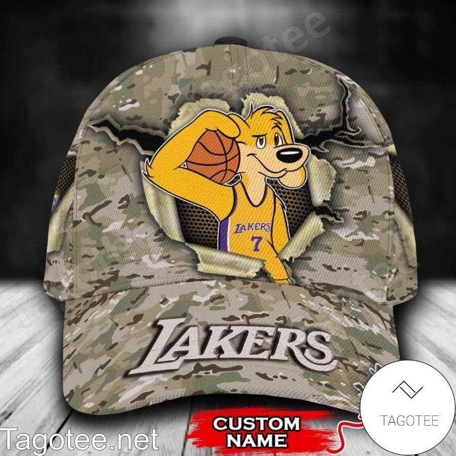 Los Angeles Lakers Camo Mascot NBA Custom Name Personalized Cap