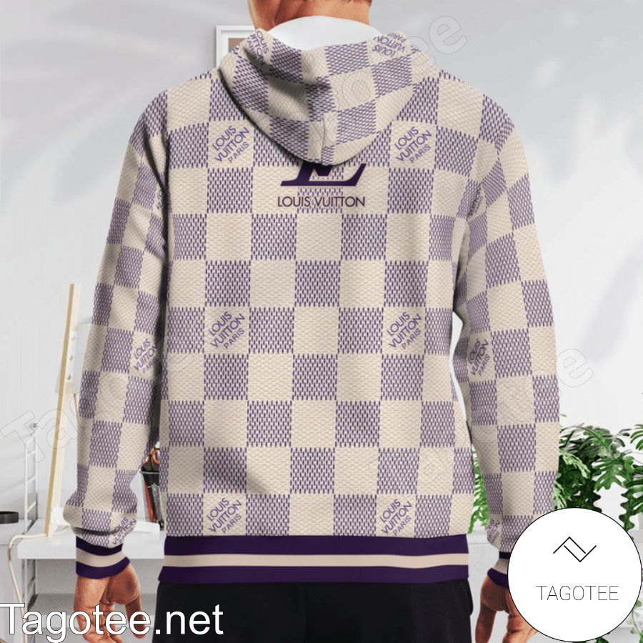 Louis Vuitton Beige And Purple Checkerboard Full Print Hoodie - Tagotee