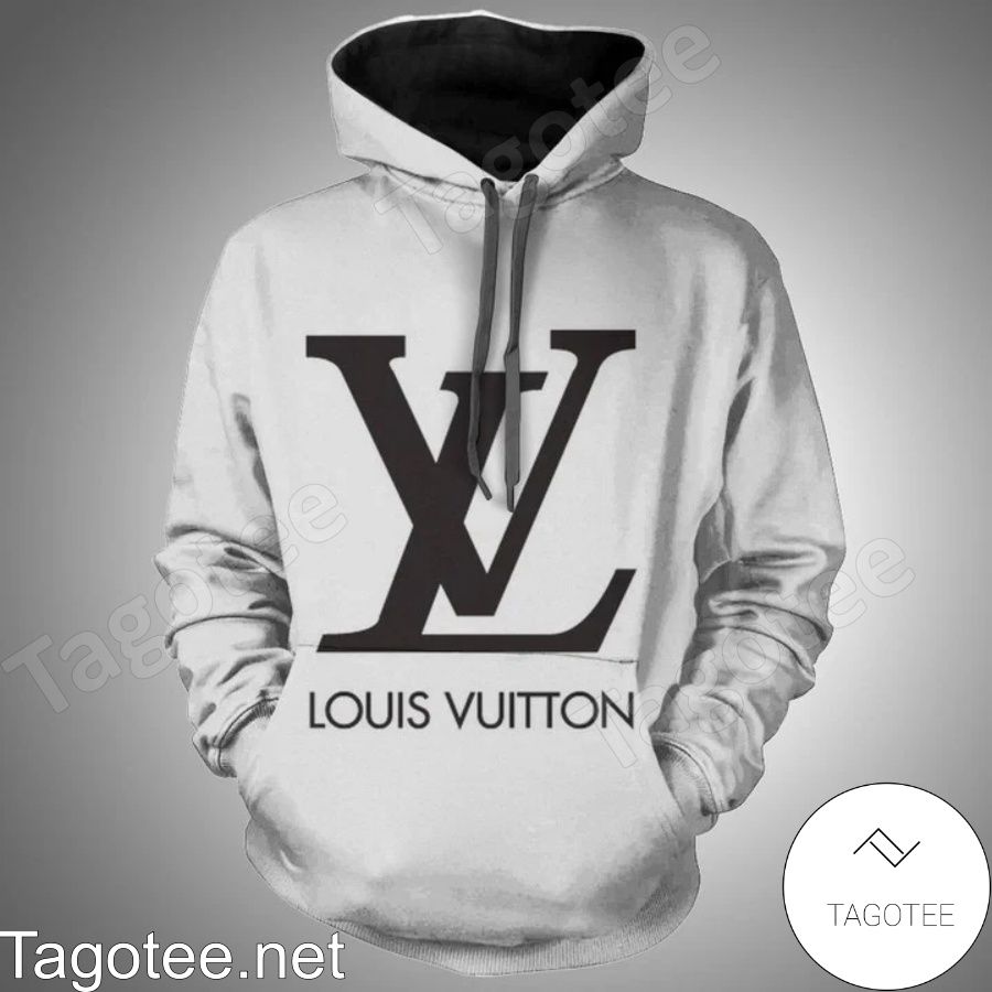 Louis Vuitton Big Black Brand Name And Logo Center White Hoodie - Tagotee