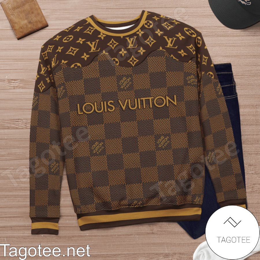 Louis Vuitton Dark Brown Monogram And Checkerboard Sweater c