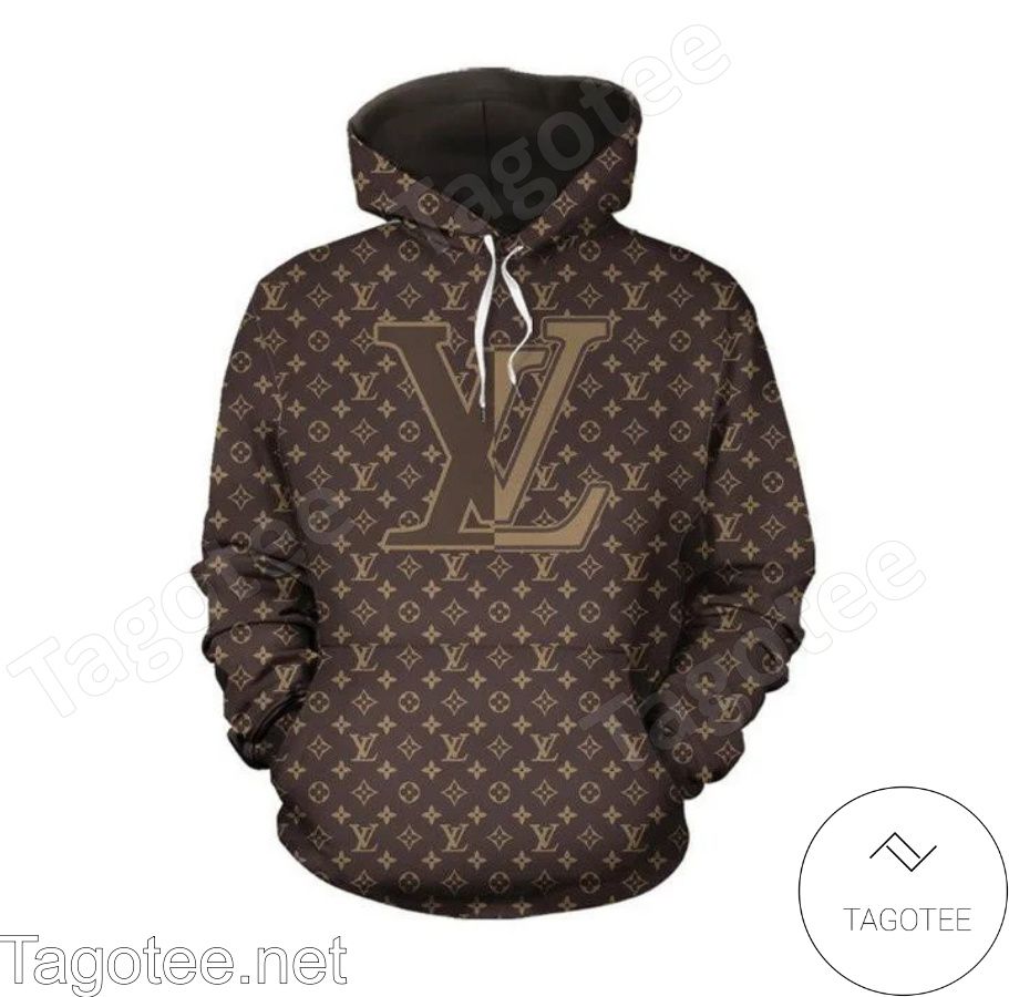 Louis Vuitton Dark Brown Monogram With Big Gold Logo Center Hoodie