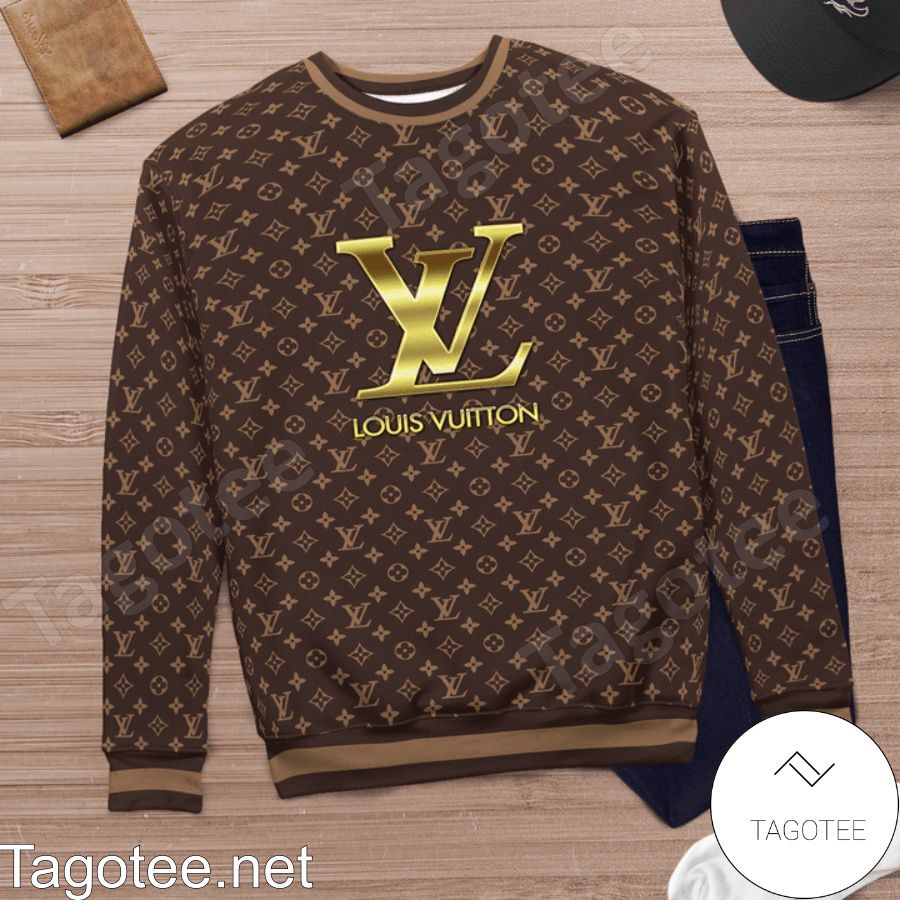 Louis Vuitton Dark Brown Monogram With Gold Logo Center Sweater b