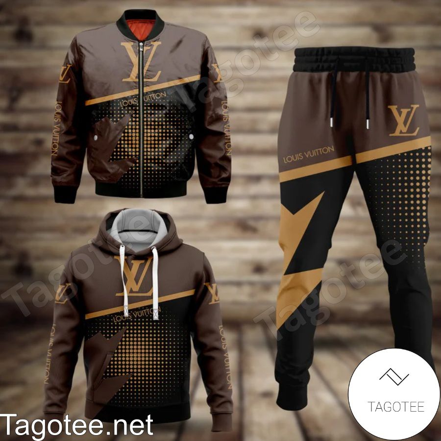Louis Vuitton Halftone Abstract Circle Black And Brown Hoodie And Pants