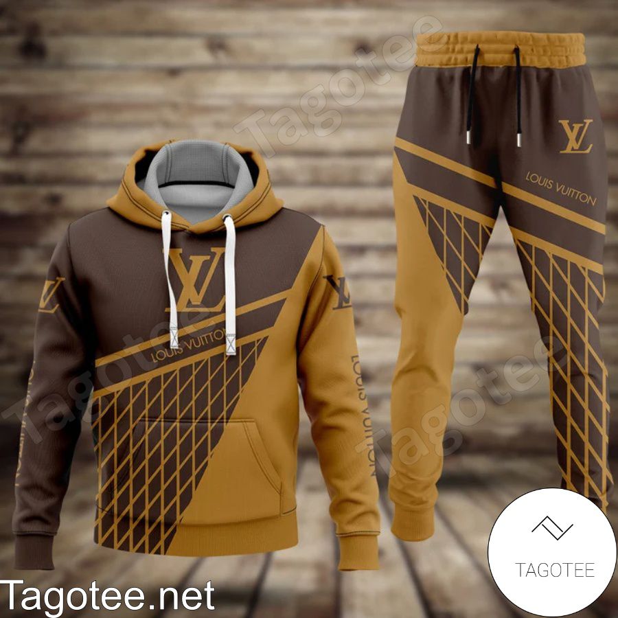 Louis Vuitton Light And Dark Brown With Rhombus Check Hoodie And Pants