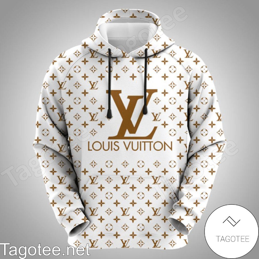 Louis Vuitton Monogram With Big Brown Logo Center White Hoodie - Tagotee