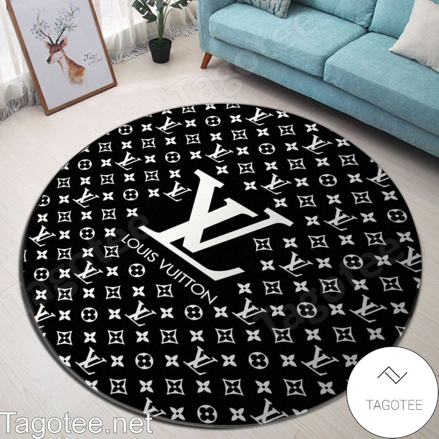 Louis Vuitton Monogram With Big Logo Center Black Round Rug