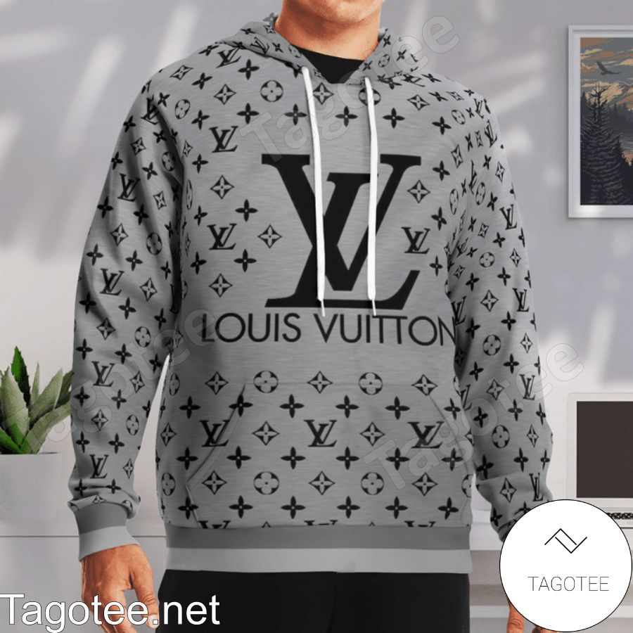 Louis Vuitton Monogram With Big Logo Center Grey Hoodie a