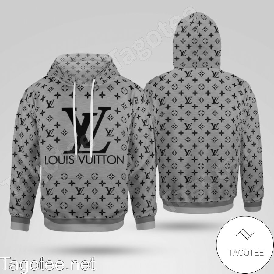 Louis Vuitton Monogram With Big Logo Center Grey Hoodie