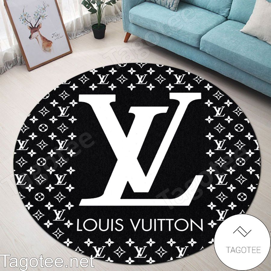 Louis Vuitton Monogram With White Big Logo Center Black Round Rug