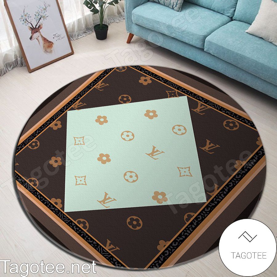 Louis Vuitton Nested Squares Brown Mix Light Green Round Rug