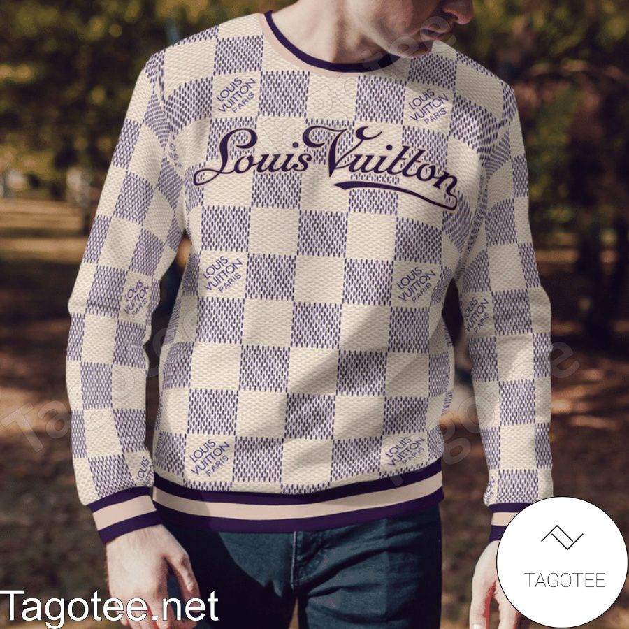 Louis Vuitton Purple And Beige Checkerboard Sweater a
