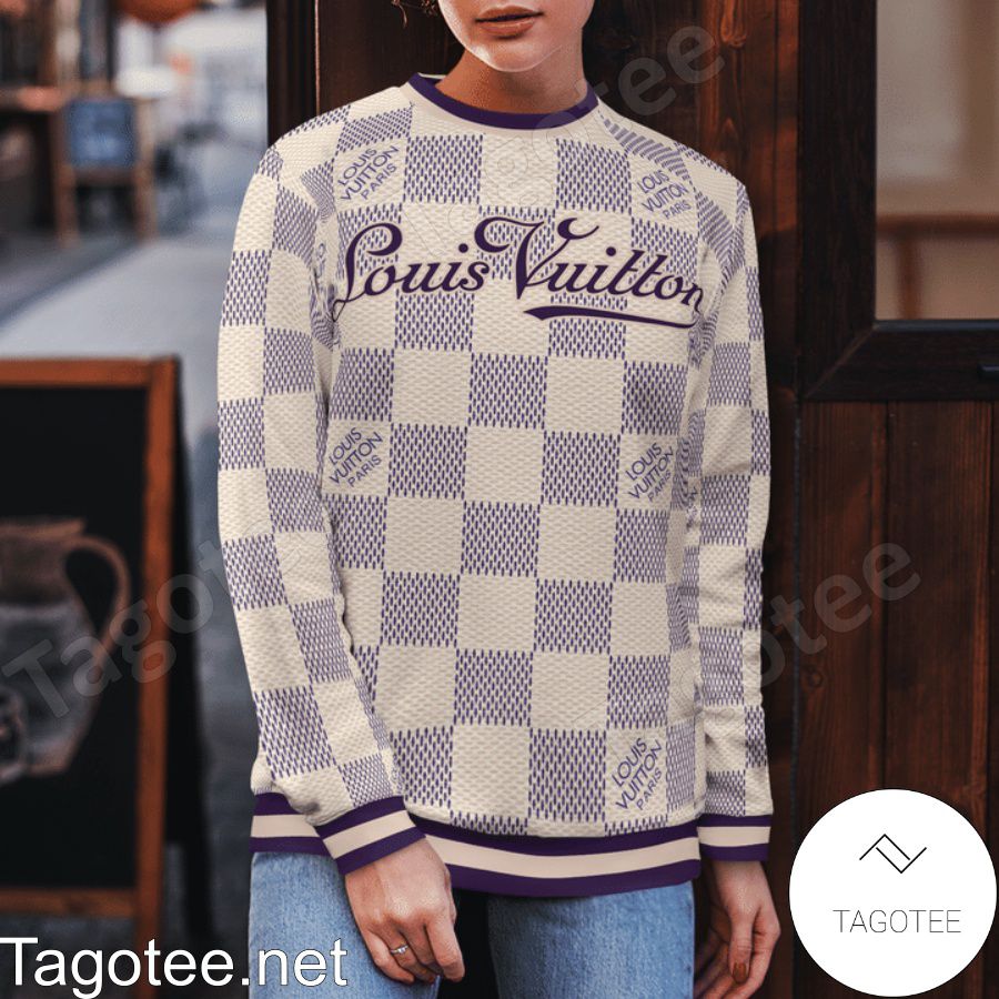 Louis Vuitton Purple And Beige Checkerboard Sweater - Tagotee