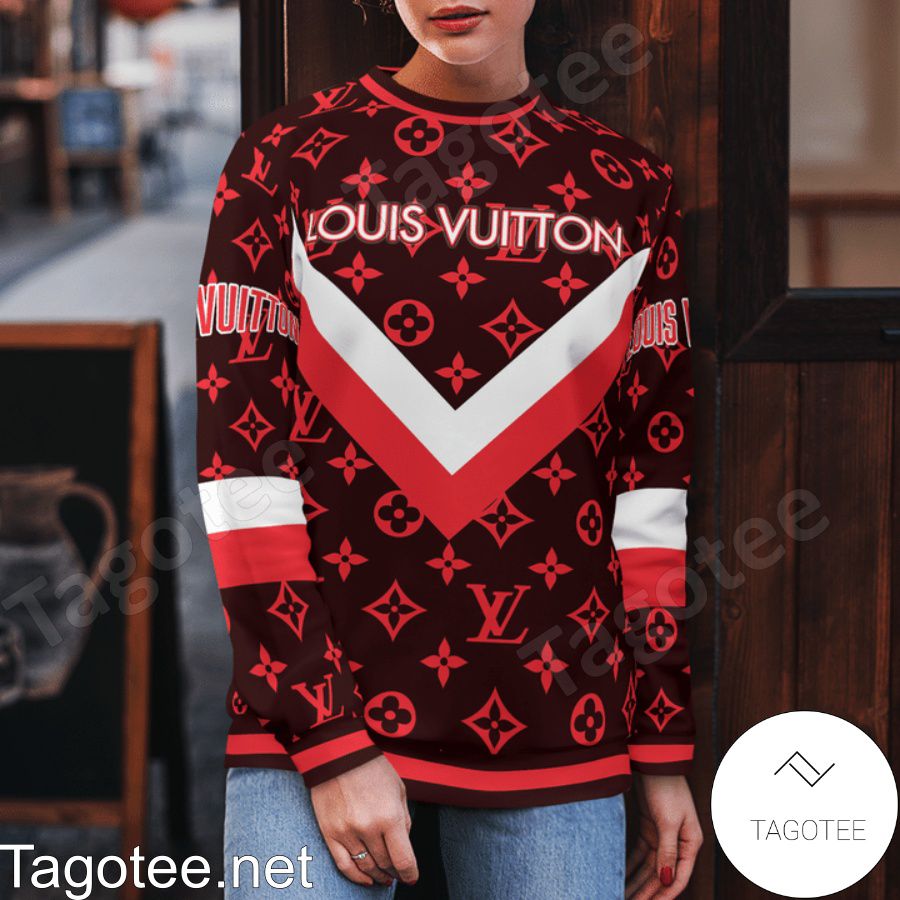 Louis Vuitton Red Logo Monogram With Big V Center Sweater - Tagotee