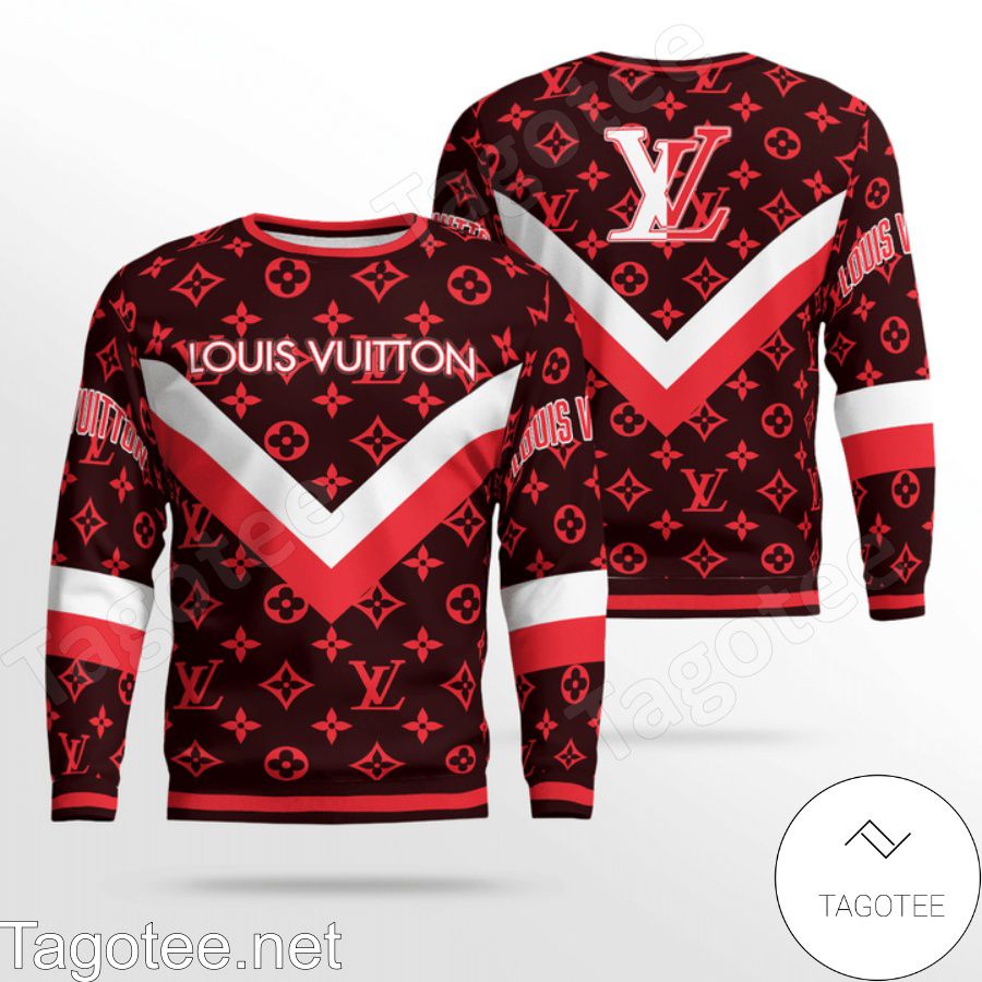 Louis Vuitton Red Logo Monogram With Big V Center Sweater