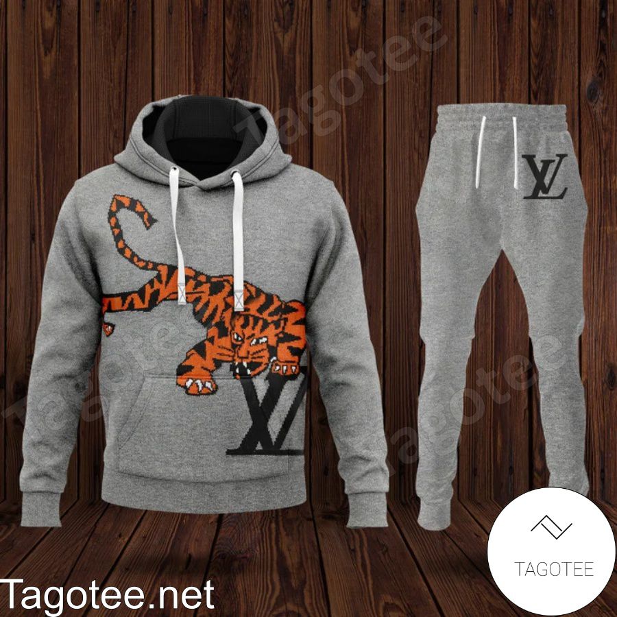 Louis Vuitton Tiger Grey Hoodie And Pants
