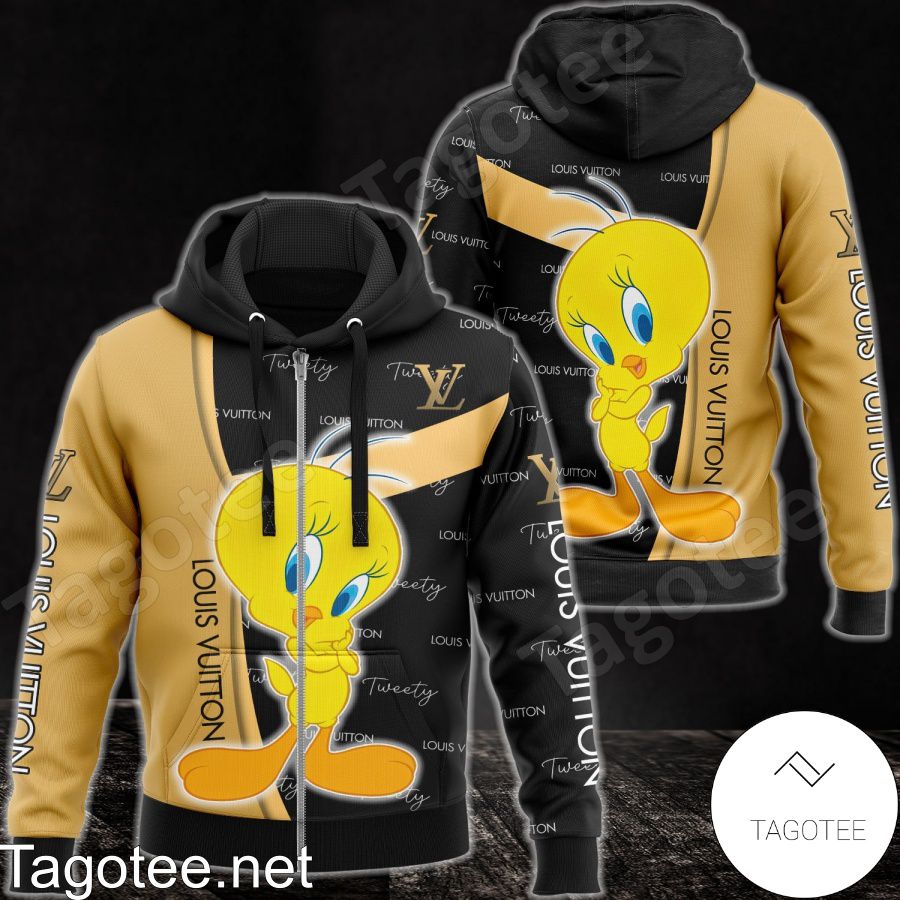 Louis Vuitton Black Yellow Hoodie 3D All Over Print - High-Quality