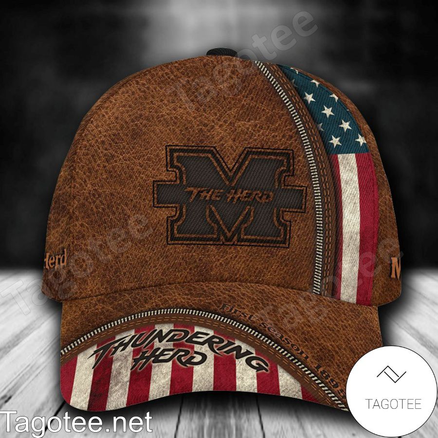 Marshall Thundering Herd Leather Zipper Print Personalized Cap