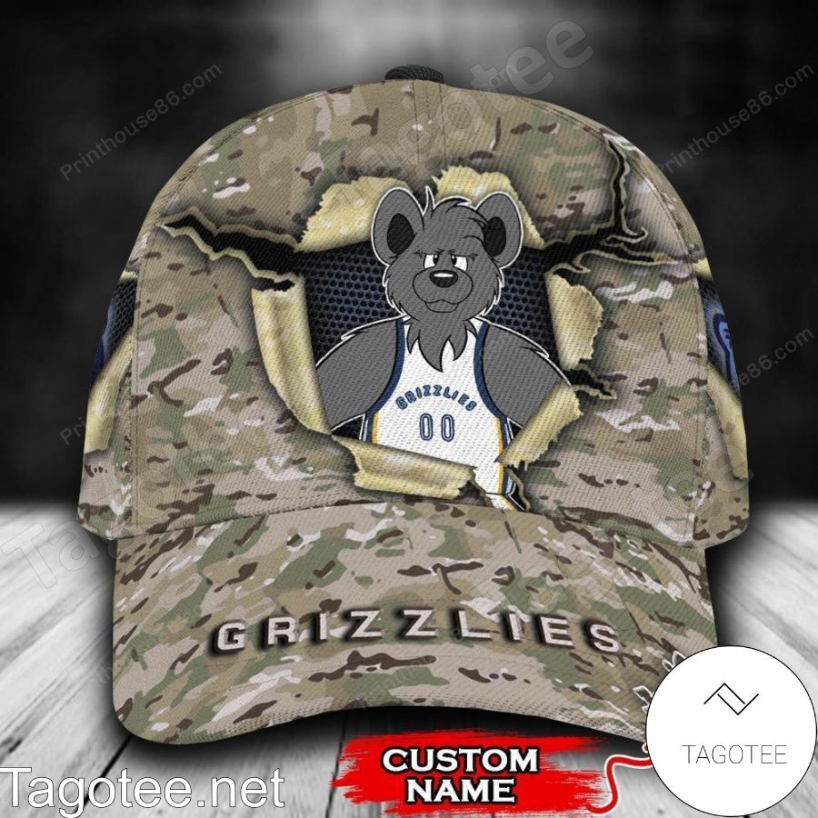 Memphis Grizzlies Camo Mascot NBA Custom Name Personalized Cap