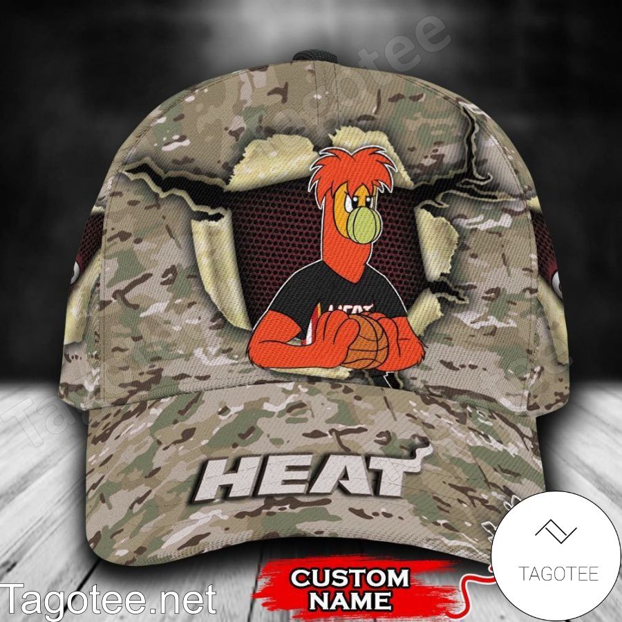 Miami Heat Camo Mascot NBA Custom Name Personalized Cap