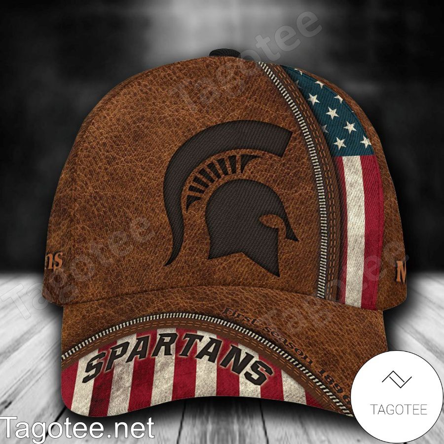 Michigan State Spartans Leather Zipper Print Personalized Cap