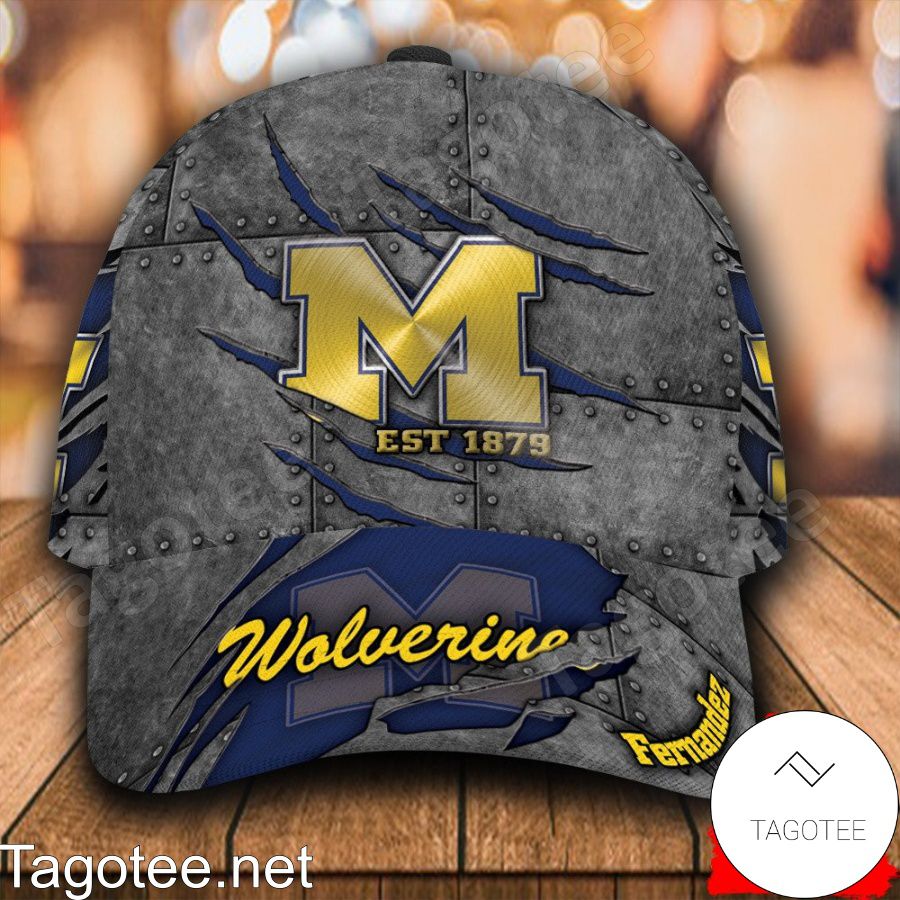 Michigan Wolverines Leather Zipper Print Personalized Cap