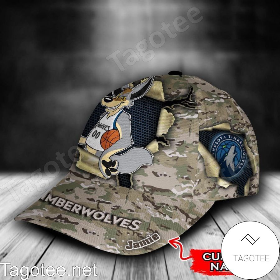 Minnesota Timberwolves Camo Mascot NBA Custom Name Personalized Cap a