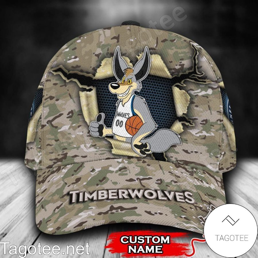 Minnesota Timberwolves Camo Mascot NBA Custom Name Personalized Cap