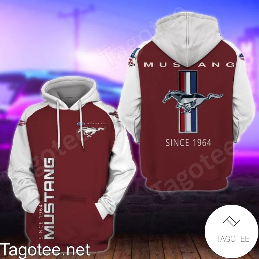 Mustang Since 1964 Wine Red And White Hoodie