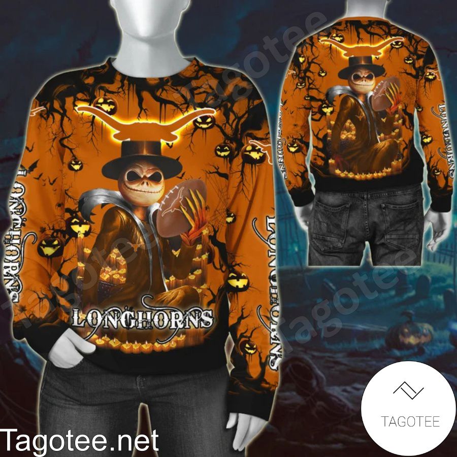 NCAA Texas Longhorns Jack Skellington Halloween 3D Shirt, Hoodie b