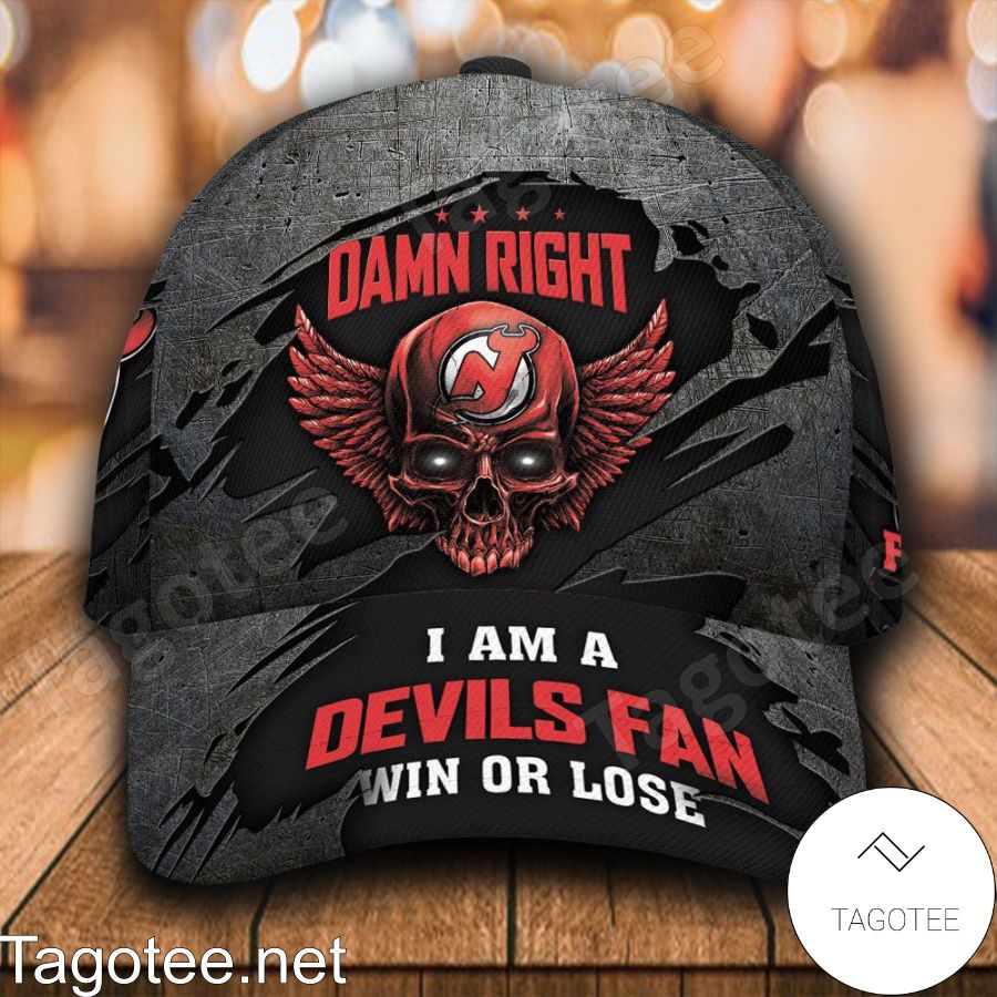 New Jersey Devils Skull Damn Right I Am A Fan Win Or Lose NHL Custom Name Personalized Cap