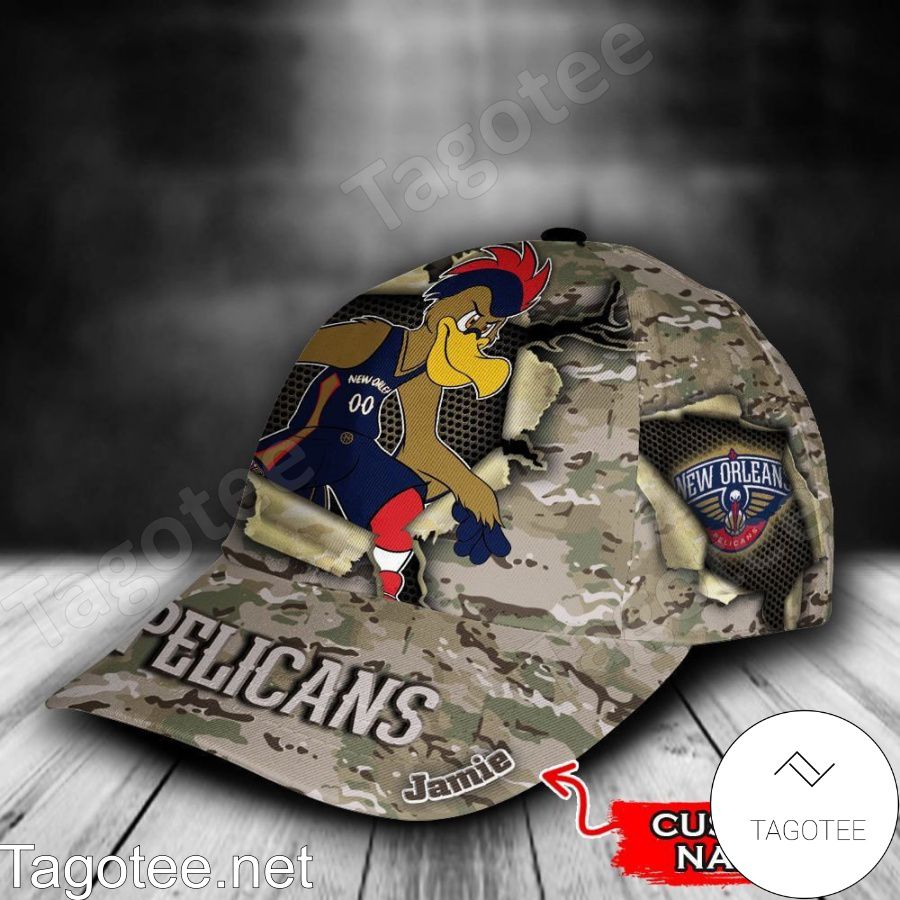 New Orleans Pelicans Camo Mascot NBA Custom Name Personalized Cap a