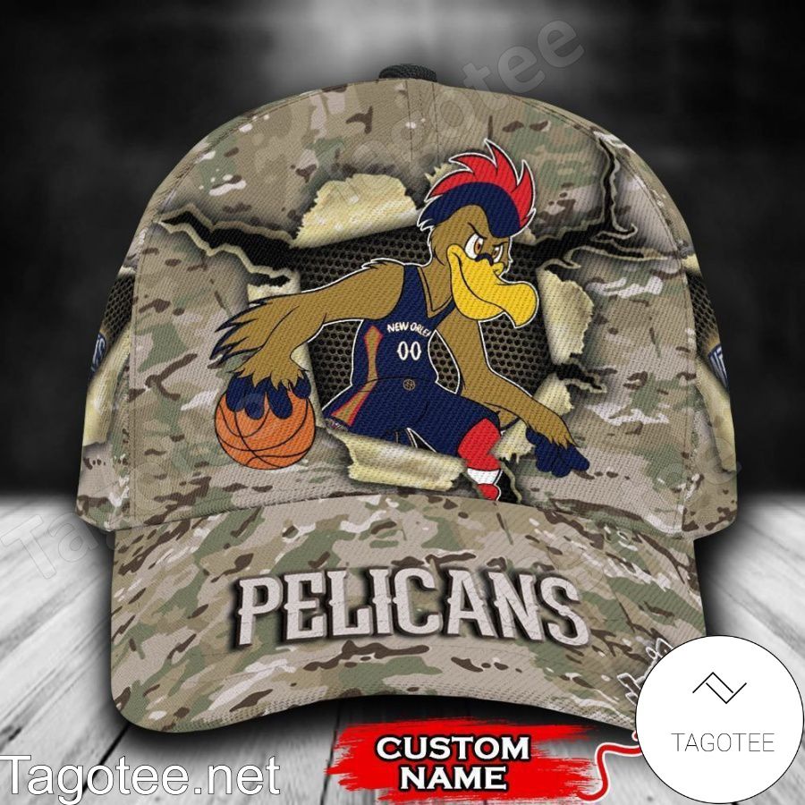 New Orleans Pelicans Camo Mascot NBA Custom Name Personalized Cap