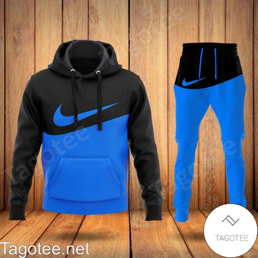 Nike Logo Black And Blue Hoodie And Pants