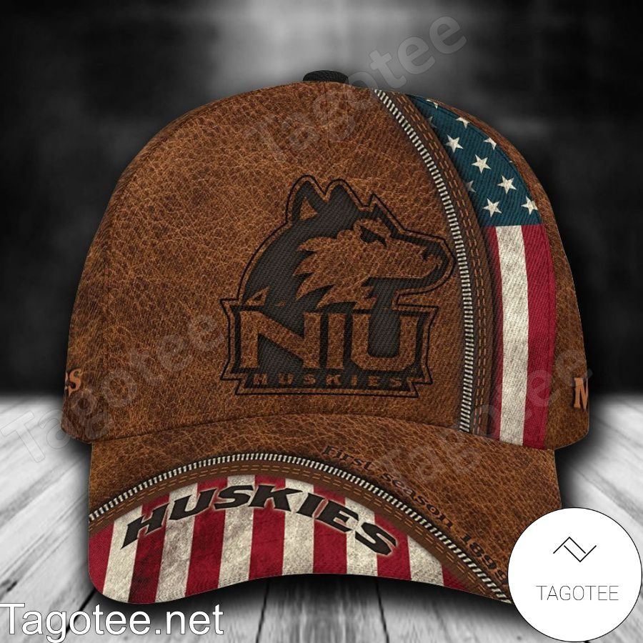 Northern Illinois Huskies Leather Zipper Print Personalized Cap