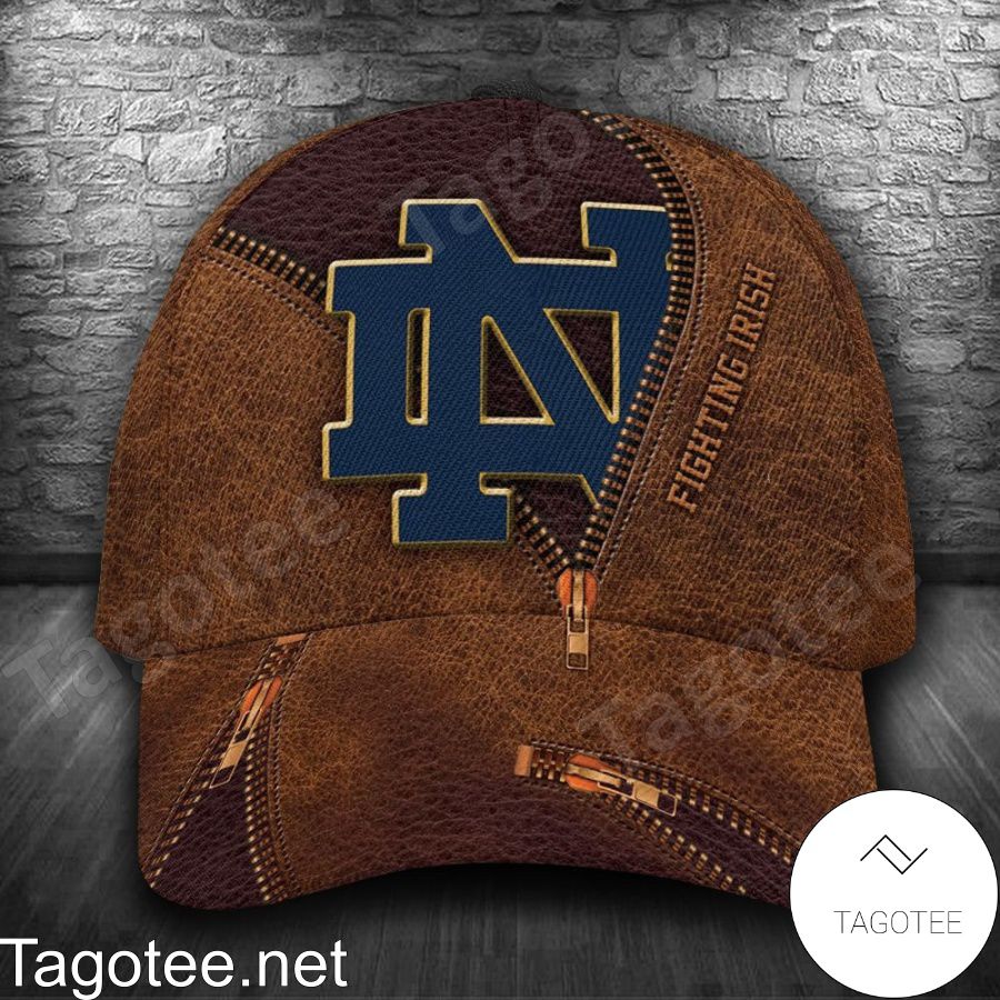 Notre Dame Fighting Irish Leather Zipper Print Personalized Cap