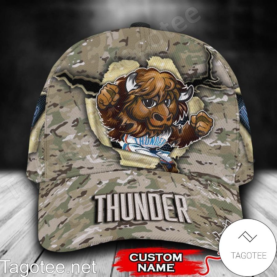 Oklahoma City Thunder Camo Mascot NBA Custom Name Personalized Cap