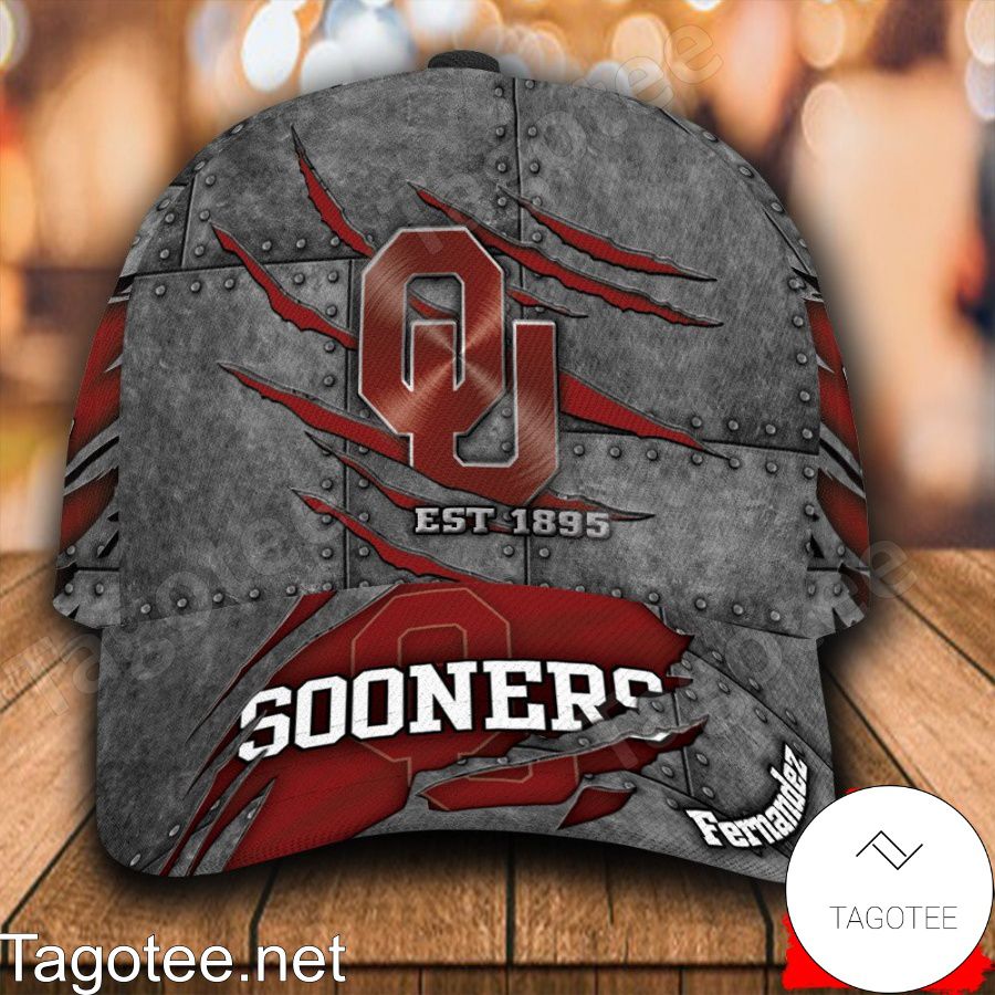 Oklahoma Sooners Leather Zipper Print Personalized Cap