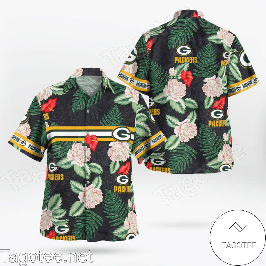 Packers Pattern Rose Flower Hawaiian Shirt