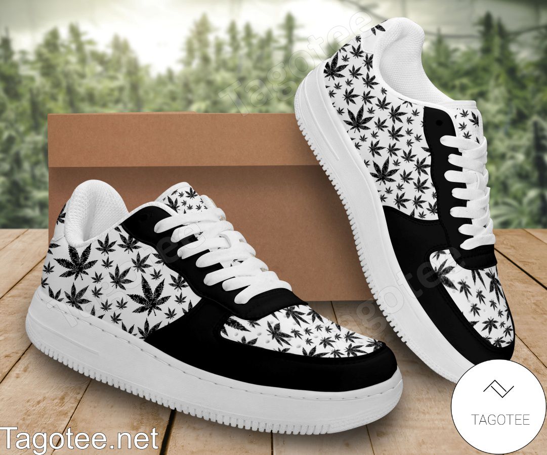 Pattern Black Cannabis Weed Air Force Shoes