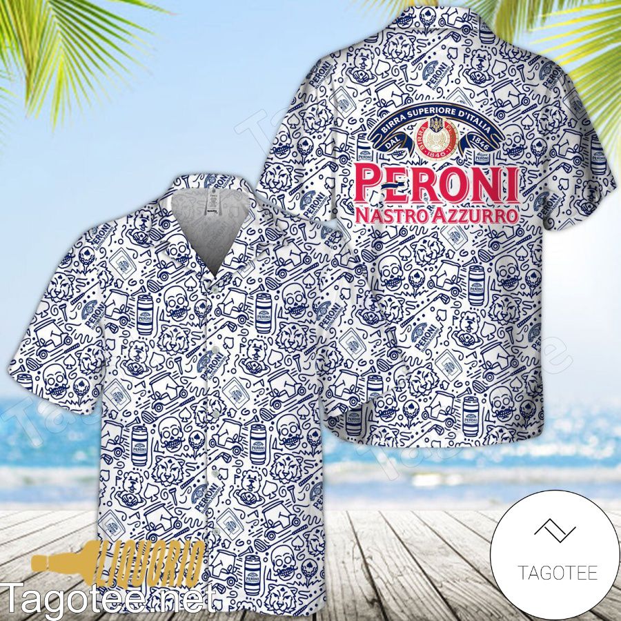 Peroni Nastro Azzurro Doodle Art Hawaiian Shirt