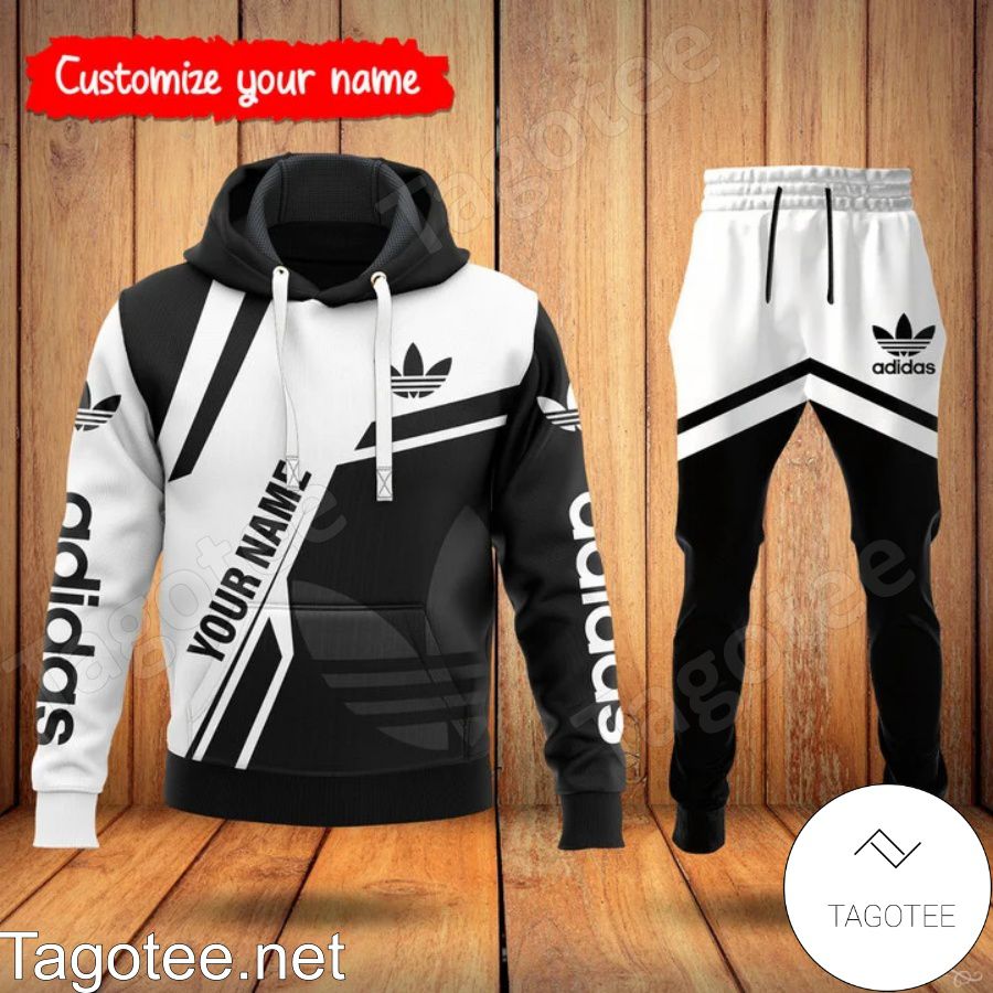 Personalized Adidas Black And White Hoodie And Pants