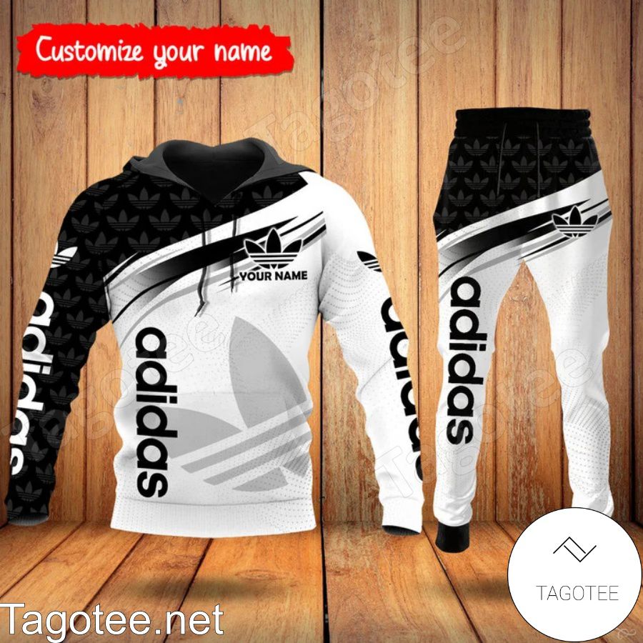 Personalized Adidas Brand Logo Print Black And White Hoodie And Pants
