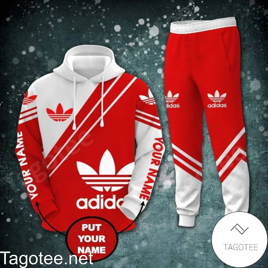 Personalized Adidas Brand Red And White Hoodie And Pants
