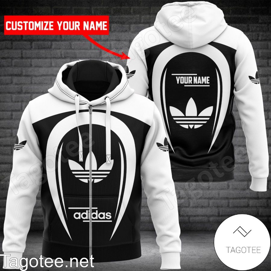 Top Personalized Adidas Brand White Mix Black Hoodie