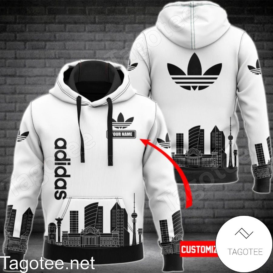 Personalized Adidas City Skyline Silhouette White Hoodie And Pants