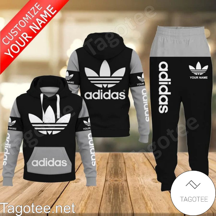 Personalized Adidas Luxury Brand Black And Grey Hoodie And Pants