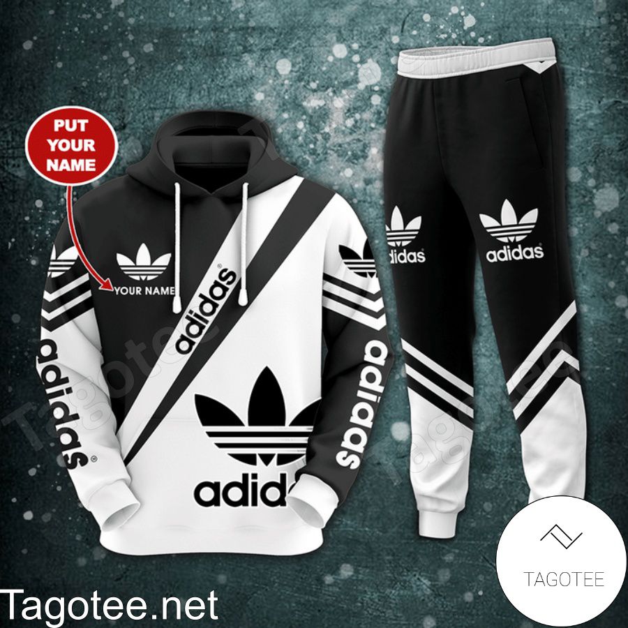 Personalized Adidas Luxury Brand Black And White Hoodie And Pants