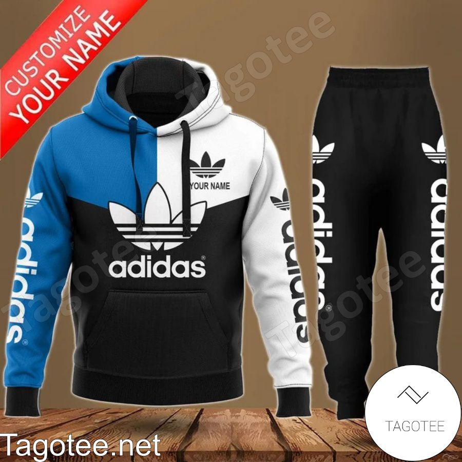 Personalized Adidas Mix Color Blue White And Black Hoodie And Pants