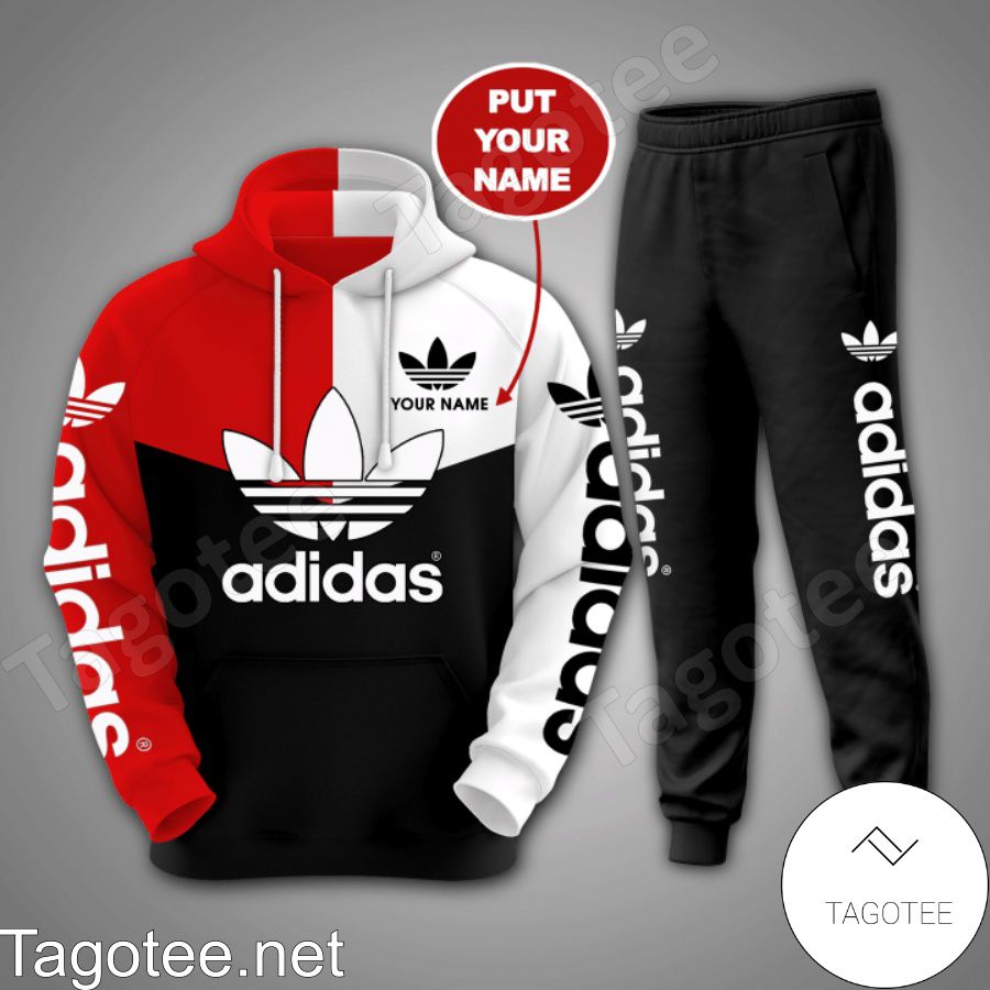Personalized Adidas Mix Color Red White And Black Hoodie And Pants
