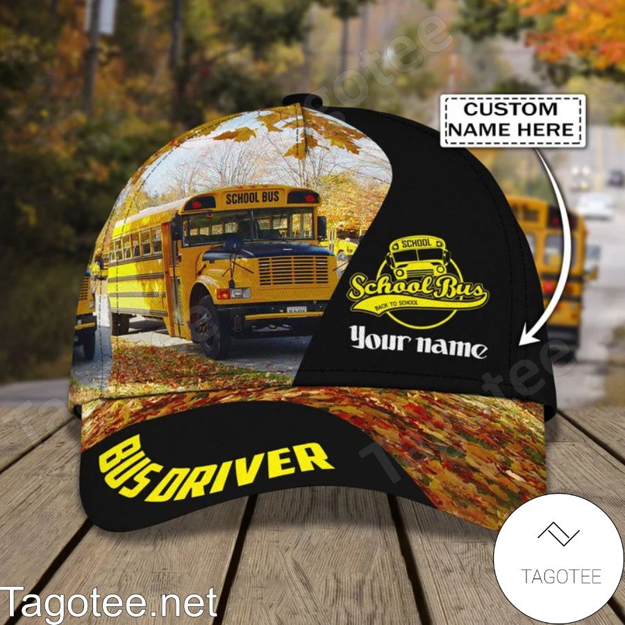 Personalized Bus Driver School Bus Autumn Leaves Cap